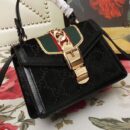 470270 Gucci Sylvie新款 丝绒拼皮 链扣 编织绳肩带 手提肩包 黑色
