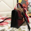 524405 GUCCI Sylvie新款 丝绒拼皮 蝴蝶结织带 单肩女包 枣红色