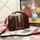524405 GUCCI Sylvie新款 丝绒拼皮 蝴蝶结织带 单肩女包 枣红色