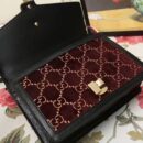 524405 GUCCI Sylvie新款 丝绒拼皮 蝴蝶结织带 单肩女包 枣红色