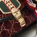 524405 GUCCI Sylvie新款 丝绒拼皮 蝴蝶结织带 单肩女包 枣红色