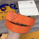 M0036 LV路易威登 水波纹牛皮 同色系烤漆搭扣 LV男士皮带 橙紅色