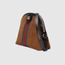 499621 GUCCI GG双拉链 拼皮绒面 织带 贝壳包 栗色