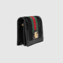 523155 Gucci Ophidia系列 麂皮搭配裂纹漆皮 条纹织带 GG卡包 黑色