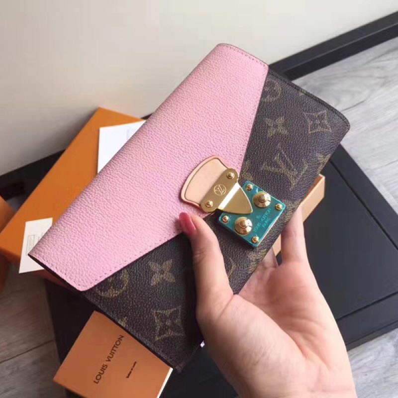 M61279 LV PALLAS 钱夹 LV拼色信封钱包 LV女士钱包 粉色