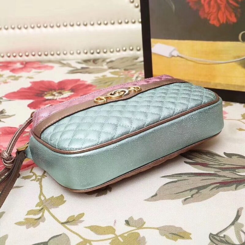 540985 GUCCI 2018早秋 微粒珠光小羊皮 拼色小方包 粉拼绿 - Image 3