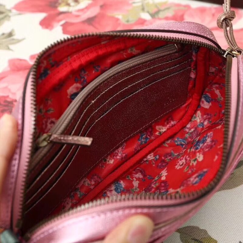 540985 GUCCI 2018早秋 微粒珠光小羊皮 拼色小方包 粉拼绿 - Image 4