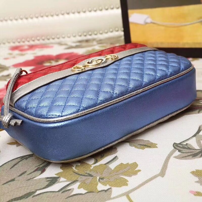 540985 GUCCI 2018早秋 微粒珠光小羊皮 拼色小方包 红拼蓝 - Image 5