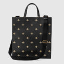 495444 Gucci 金属质感 蜜蜂和星星图案 皮革购物袋 黑色