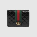 536453 GUCCI 饰双G 红绿条纹织带 绗缝皮革 古驰卡包 黑色