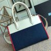 1BA102 Prada 新款 牛皮拼牛仔布 普拉达手提肩包 白拼蓝