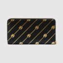 548073 GUCCI 黑色皮革 饰双G条纹印花 全拉链 长款钱包 黑色
