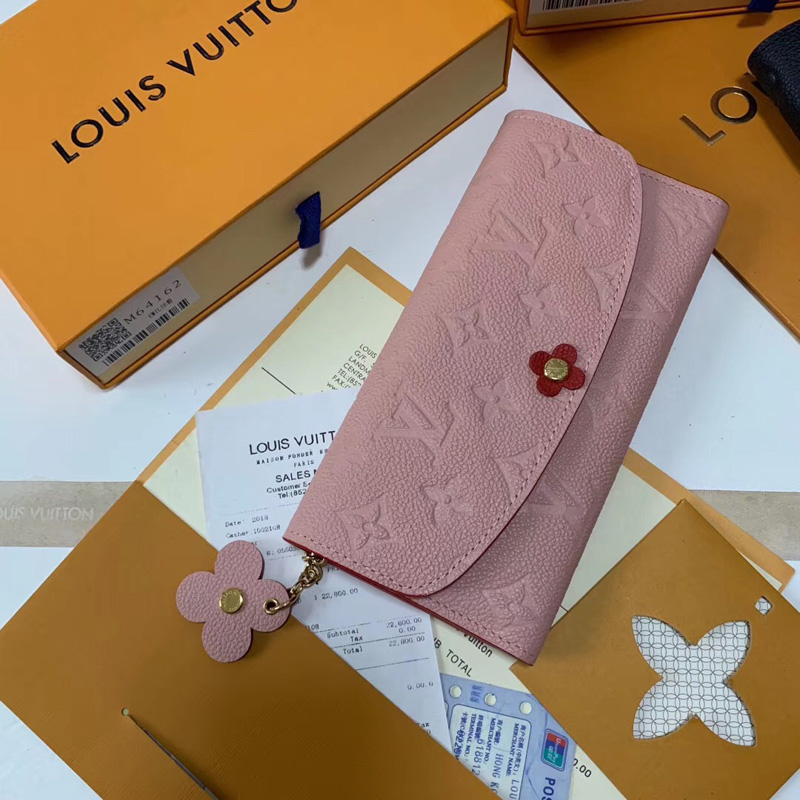 M64162 LV EMILIE 钱夹 Blooming Flowers 系列 压纹皮革钱包 LV信封钱夹 粉色