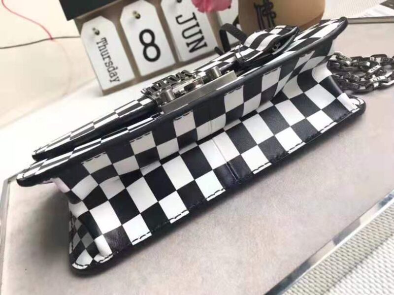 M5816 Dior女包 Dioraddict复古锁扣 黑白棋格 小号 迪奥翻盖链条包 黑白格 - Image 3