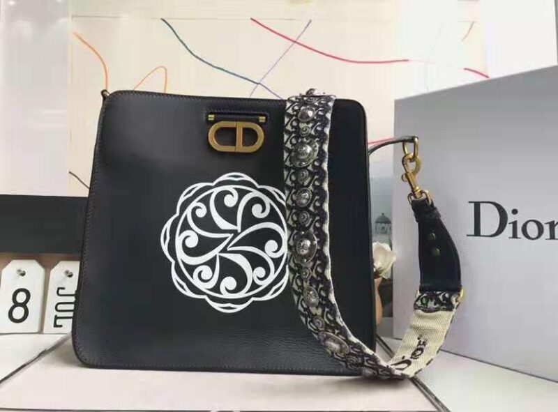 M0975 Dior女包 新款 黑色印花 牛皮 迪奥手工包 黑色 - Image 2