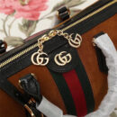 524532 Gucci Ophidia系列 麂皮 条纹织带 GG标识 古驰波士顿手提包 棕色