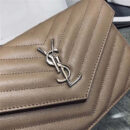 393953 YSL 进口鱼子酱皮 圣罗兰 真皮信封链式 YSL皮夹 卡其