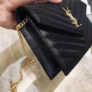 393953 YSL 进口鱼子酱皮 圣罗兰 真皮信封链式 YSL皮夹 黑色金饰