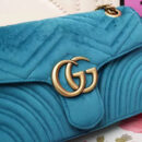 443947 Gucci女包 GG Marmont系列 天鹅绒 小号 古驰链条包 Gucci斜挎包 湖蓝色