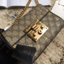409487 Gucci肩背包 Padlock系列 粒面皮革 双G蜜蜂印花 古驰链条肩背包 啡色