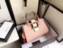 453756 Gucci女包 撞色牛皮 竹节珍珠扣 古驰手提包 宽肩带单肩包 藕粉色