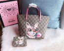 410812 Gucci手袋 卡通猫咪图案 布纹牛皮 古驰mini购物袋 粉色