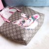 410812 Gucci手袋 卡通猫咪图案 布纹牛皮 古驰mini购物袋 粉色