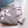 410812 Gucci手袋 卡通猫咪图案 布纹牛皮 古驰mini购物袋 粉色