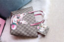 410812 Gucci手袋 卡通猫咪图案 布纹牛皮 古驰mini购物袋 粉色