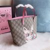 410812 Gucci手袋 卡通猫咪图案 布纹牛皮 古驰mini购物袋 粉色