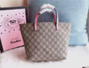 410812 Gucci手袋 卡通猫咪图案 布纹牛皮 古驰mini购物袋 粉色