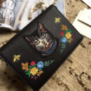 499617 Gucci单肩包 皮革花卉 猫咪刺绣 翻盖 古驰WOC链条包 黑色