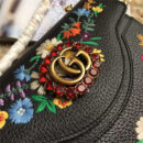 499617 Gucci单肩包 皮革花卉 猫咪刺绣 翻盖 古驰WOC链条包 黑色