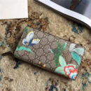 424893 Gucci 古驰钱包 蝴蝶图案 双G高级人造帆布 全拉链式钱包 深啡色