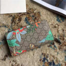 424893 Gucci 古驰钱包 蝴蝶图案 双G高级人造帆布 全拉链式钱包 深啡色