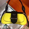 1BD168 Prada Sidonie女包 小牛皮 拼色翻盖 皮革单肩包 柠檬黄