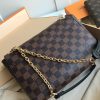 N40113 LV VAVIN 小号手袋 Damier Ebene咖啡格帆布女包 LV链条包 奶白