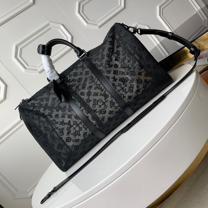M53971 LV Keepall 50 旅行袋 Monogram刺绣透视图案旅行包 黑色