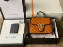 583571 Gucci GG Marmont 系列迷你手提包 斜纹绗缝皮革女包 砖红色