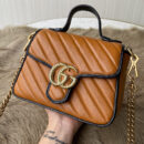 583571 Gucci GG Marmont 系列迷你手提包 斜纹绗缝皮革女包 砖红色