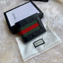 408827 GUCCI 古驰 男士黑色牛皮红绿条纹双G压纹短款钱包