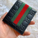 408827 GUCCI 古驰 男士黑色牛皮红绿条纹双G压纹短款钱包