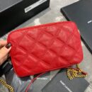 6089411 YSL圣罗兰 BECKY双拉链绗缝小羊皮手拿包 YSL包包 红色