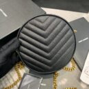 610436 YSL圣罗兰 VINYLE V形纹绗缝光滑皮革圆形相机包 黑色金扣