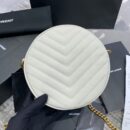 610436 YSL圣罗兰 VINYLE V形纹绗缝光滑皮革圆形相机包 白色金扣