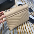 494699 YSL圣罗兰 Saint Laurent LOULOU小号“Y”型绗缝皮革手袋 杏色银扣