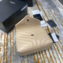 494699 YSL圣罗兰 Saint Laurent LOULOU小号“Y”型绗缝皮革手袋 杏色银扣