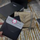 494699 YSL圣罗兰 Saint Laurent LOULOU小号“Y”型绗缝皮革手袋 杏色银扣
