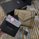 494699 YSL圣罗兰 Saint Laurent LOULOU小号“Y”型绗缝皮革手袋 杏色金扣