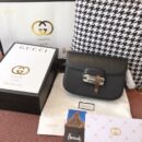 602204 Gucci 1955马衔扣肩背包 Gucci马鞍包 黑色复古格织纹皮革
